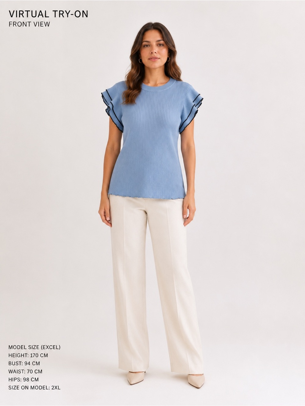 Light Blue Ruffle Sleeve Knit Top Size M Viscose